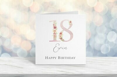 Personalised Birthday Card For Her 18th, 21st, 30th, 40th, 50th, 60th Any Age - Female Birthday Card Watercolour Floral Number Design - Friend/Sister/Aunt/Niece/Someone Special/Mum