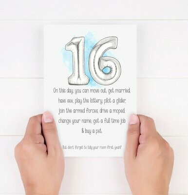 Funny 16th Birthday Card, Age 16, Teenager, Cards for Her, Cards For Him, C5 Sized, Blank Inside, Sister, Daughter,Brother,Son Birthday Card