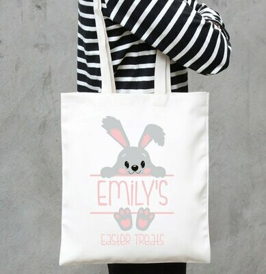 Large Personalised Easter Tote Bag, Easter Bunny Bag, Easter Egg Hunt Bag, Personalised Easter Gift Bag, Easter Gift Sack, Kids Easter Gift Pink Or Blue