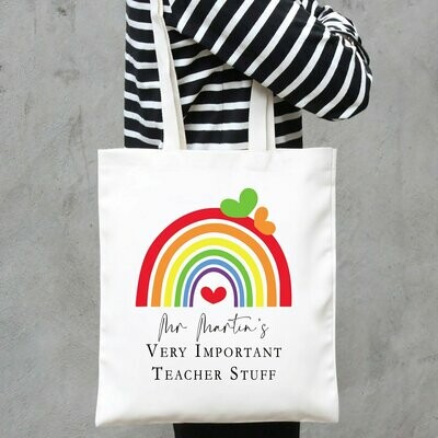 Large Personalised Tote/Gift Bag - Rainbow Design - Teacher Gift - End Of Term/Leaving Gift