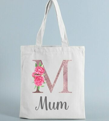 Large Personalised Tote/Gift Bag - Rose Gold Floral Design Add Your Name - Perfect Birthday/Gift For Mum/Grandma/Nana/Gran Bridesmaid Bridal Party Gift