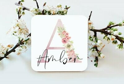 Personalised Initial Watercolour Floral Design Coaster, Birthday Gift, Drinks Coaster