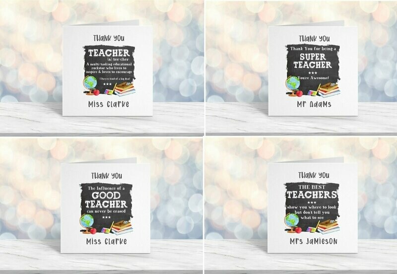 Blackboard Teacher Thank You Card, Personalised, 4 Designs Teacher Name, Lockdown Thank You, Classroom Teaching Assistant, Teacher Gift