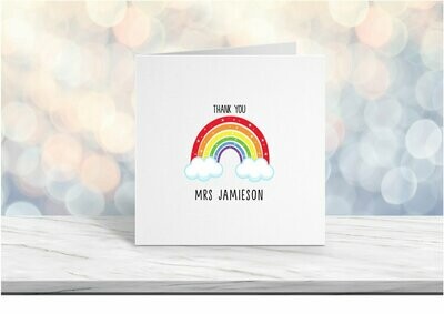 Rainbow Teacher Thank You Card, Personalised Teacher Name, Lockdown Teacher Thank You, Classroom Teaching Assistant, Teacher Gift
