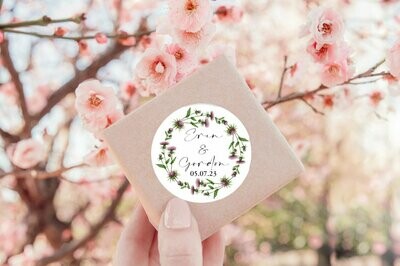 Scottish Thistle Personalised Wedding Stickers - Floral Wreath Sticker for Wedding Favours, Invitations, Sweet Bags and more!