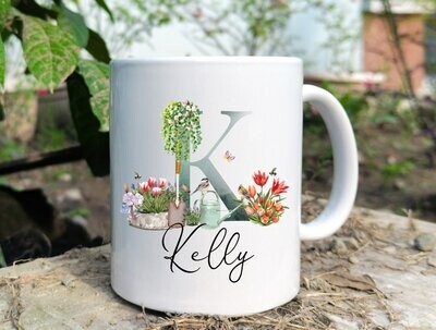 Personalised Mug, Gardening Initial Name Cup, Gift for Friend, Coffee Mug, Gift for Her, Gift For Him, Gift For Gardener