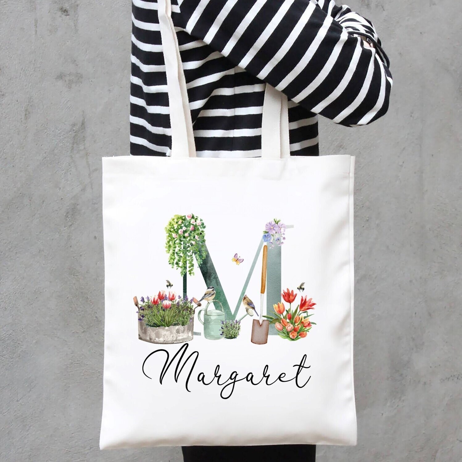 Large Personalised Tote/Gift Bag Gardening Design, Add Your Name - Perfect Birthday  Gift, Gift For Her,