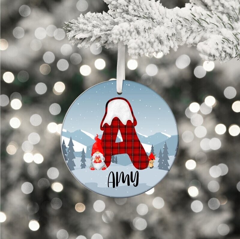 Personalised Red Tartan Initial, Gonk Design Special Christmas Tree Decoration, Custom Ornament, Christmas Gift Decor Family Tree Bauble