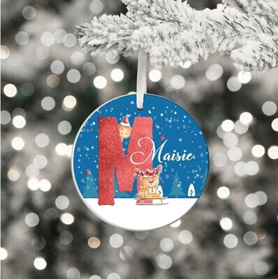 Personalised Christmas Tree Decoration/Bauble Christmas Cute Initial Design - Family Christmas - Gingerbread & Reindeer - Custom Tree Bauble