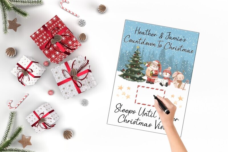 Personalised Christmas Countdown Metal Sign, Countdown Sign, 2 Sizes, Days Until Santa, Days Until Father Christmas, Days Until Christmas