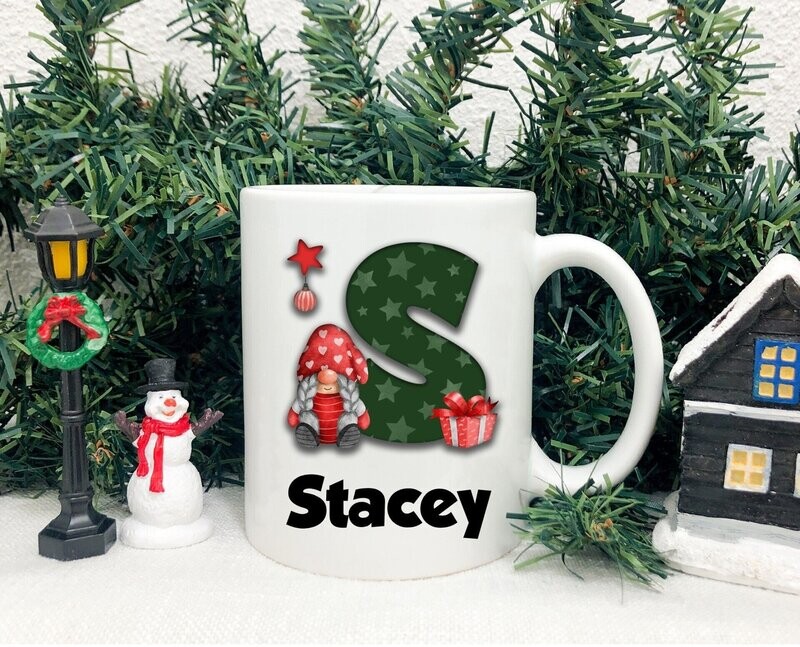 Personalised Christmas Mug Green Gnome/Gonk Design