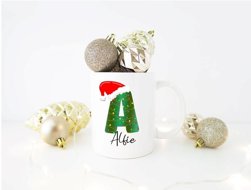 Personalised Christmas Mug Festive Alphabet Design