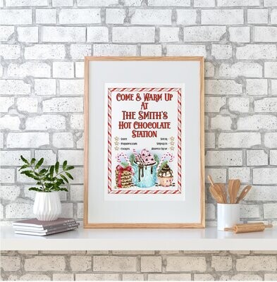Personalised Hot Chocolate Station Unframed Print Or Metal Sign 8 Sizes - Hot Chocolate Making - Family Sign - Add Your Text - Festive Fun -Christmas