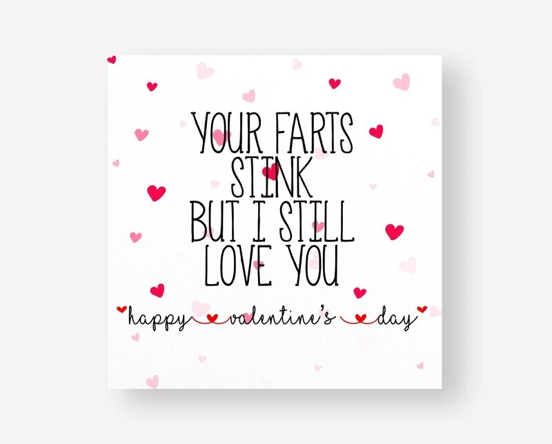 Simple Funny/Sarcastic Valentine's Card-For Him/Her- Your Farts Stink But I Still Love You