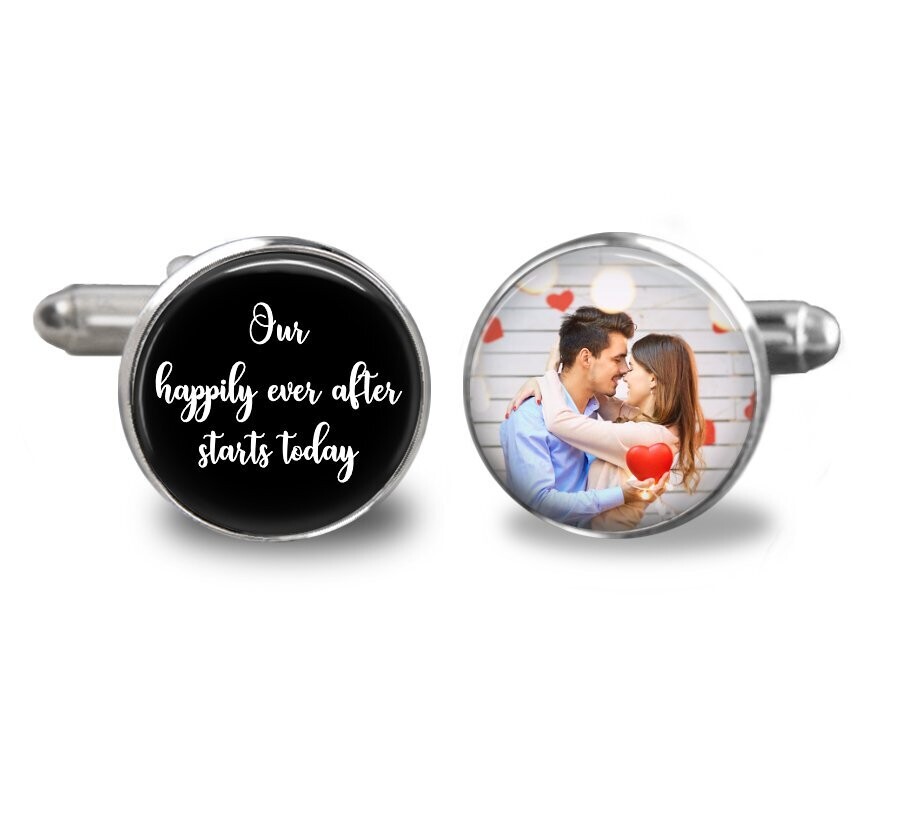 Photo Wedding Cufflinks, Bride To Groom Wedding Gift, Our Happily Ever After Starts Today, Wedding Day Cufflinks, Groom Gift, Wedding Gift