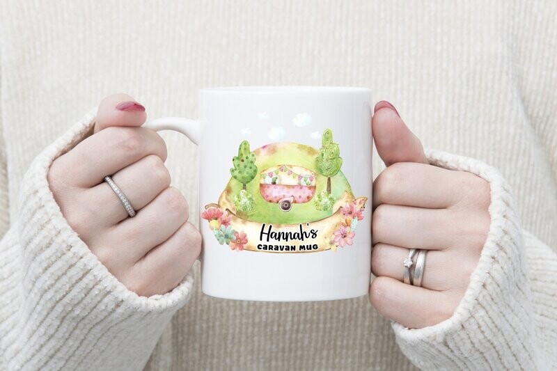 Personalised Mug, Caravan Mug, Caravan Design, Name Cup, Gift for Friend, Gift for Her, Gift For Him, Mothers Day Gift, Caravan Gift