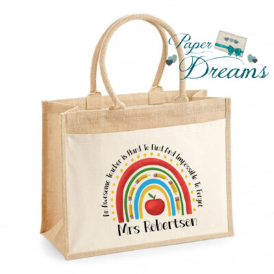 Personalised XL Jute Bag with Front Pocket | Teacher Bag | Thank You Teacher | Lunch Bag | Gift Bag | End Of Term Gift Leaving Gift Teacher