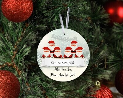 Personalised Family Christmas Tree Decoration/Bauble Christmas 2022 Santa Family Design - Up To 6 Names/Characters