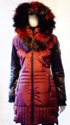 Wine Red and Black leather real fur Oxygen Winter Jacket Wine Red and Black leather real fur Oxygen Winter Jacket