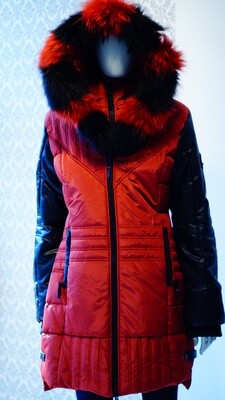 Rust and black leather real fur Winter Jacket Rust and black leather real fur Winter Jacket