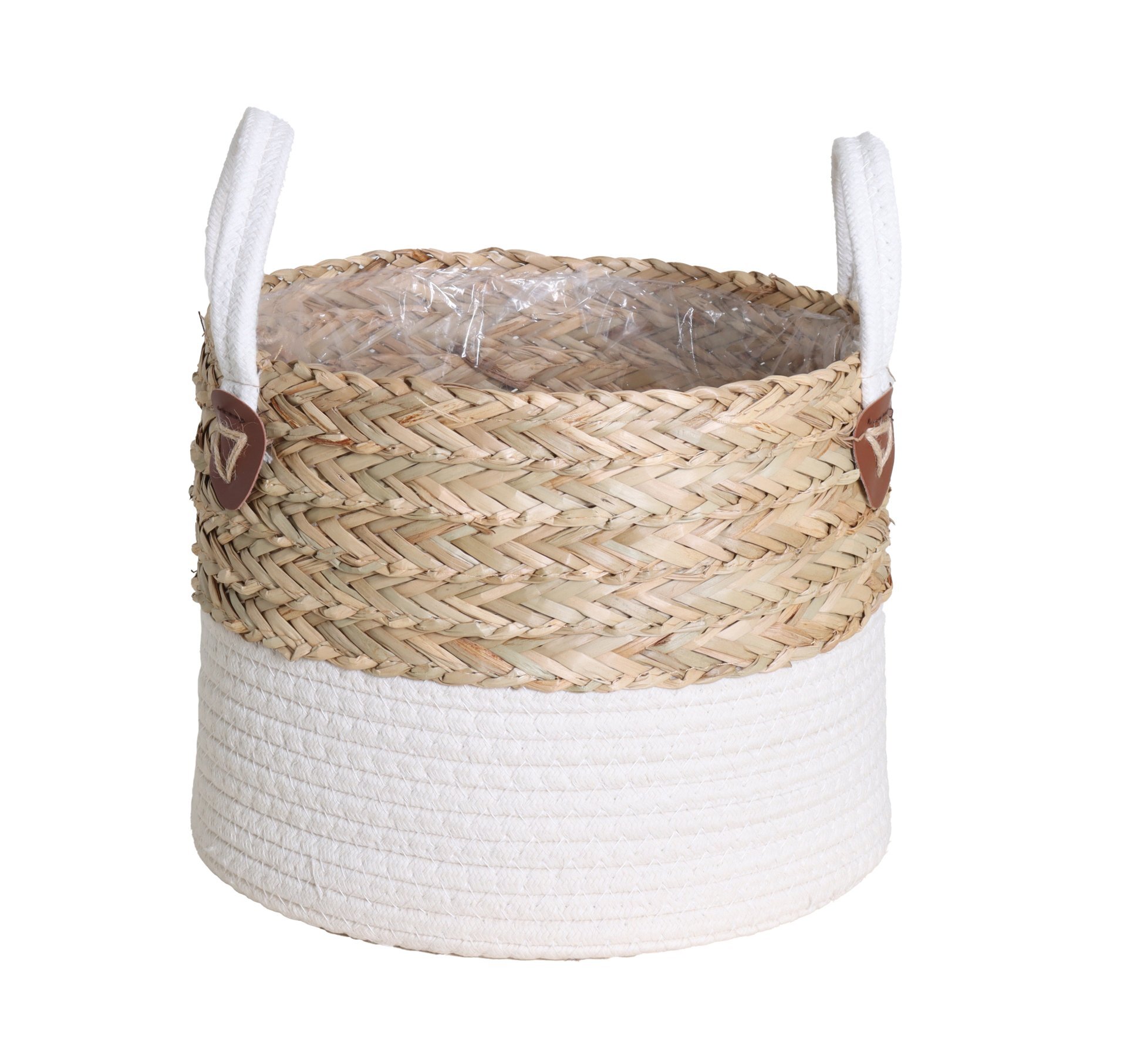 Korb aus Seegras mit Henkeln aus Baumwollseilen