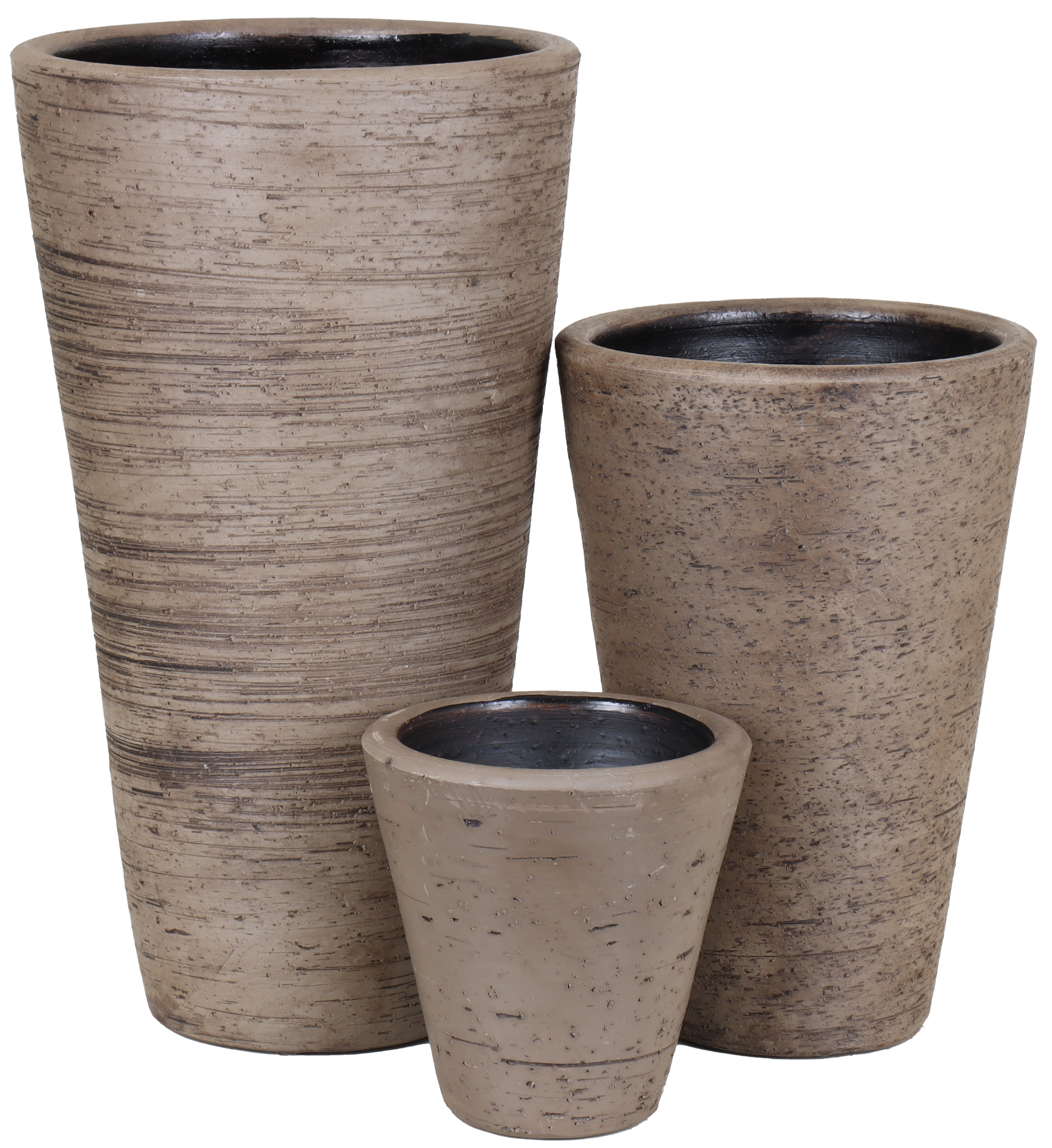 Keramik-Übertopf Lava konisch Braun mit Oberflächenstruktur handmade