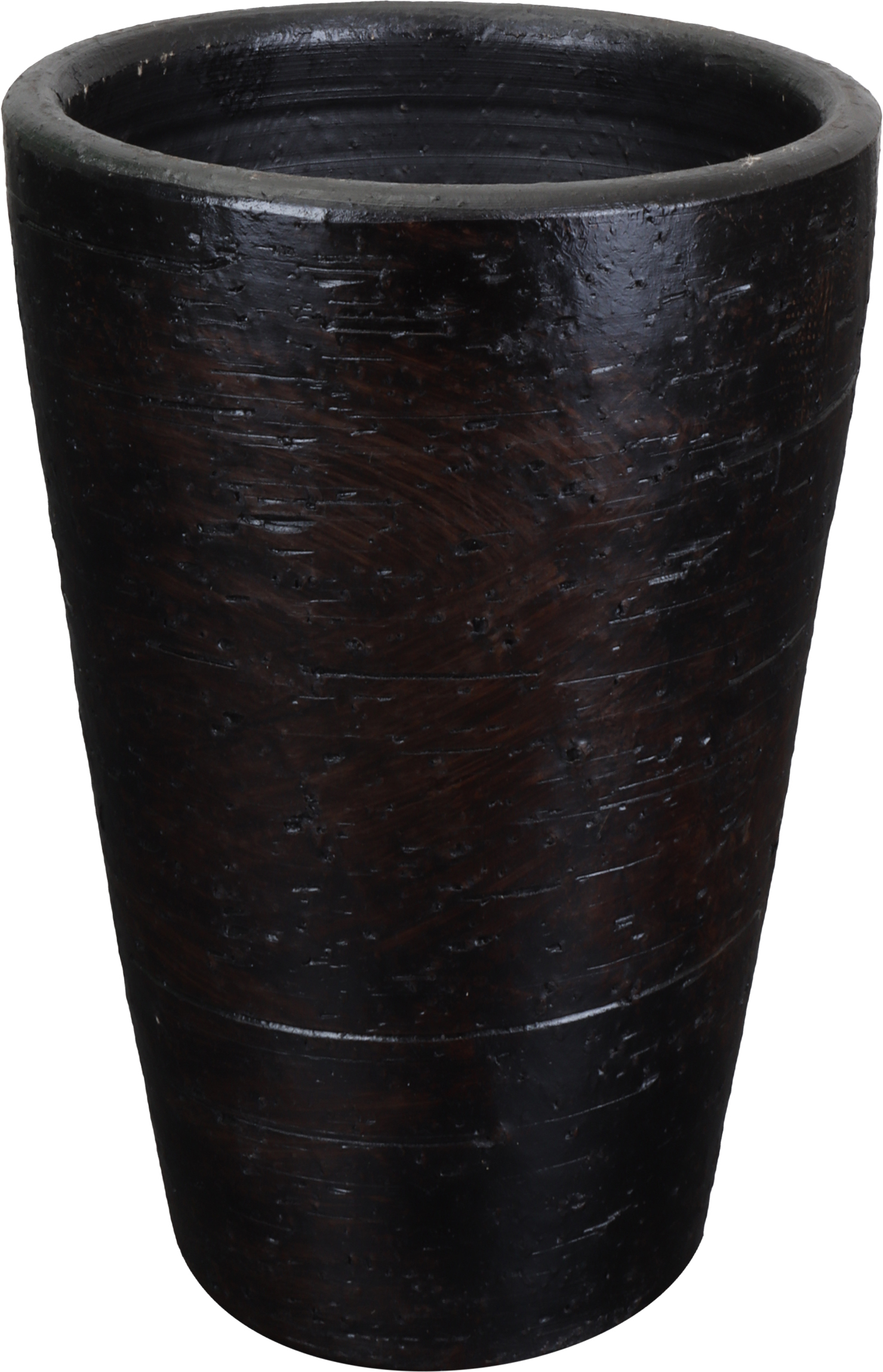 Keramik-Übertopf Lava konisch Dunkelbraun mit Oberflächenstruktur handmade