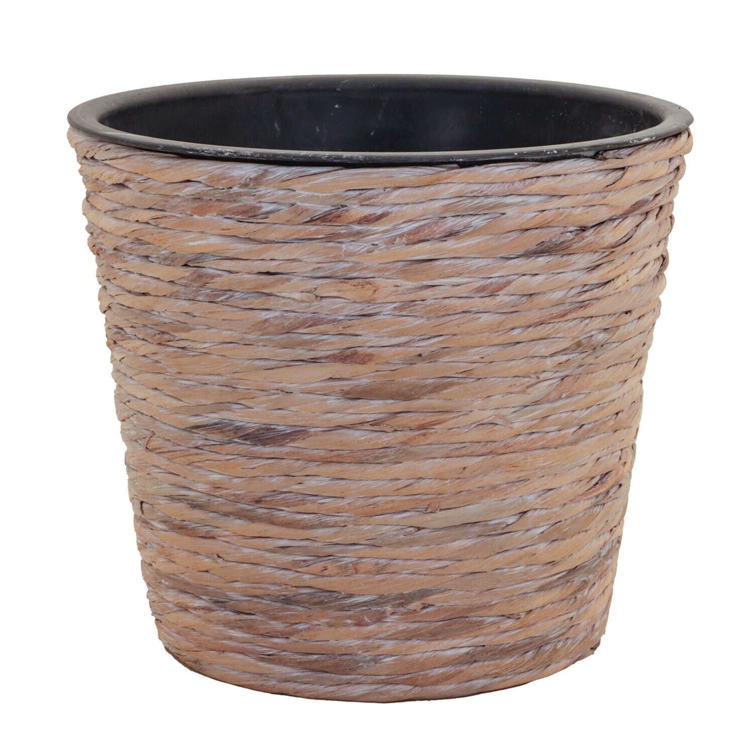 Übertopf mit Wasserhyazinthe waschweiß, Übertopf Wasserhyazinth: Größe 21 x 19 cm
