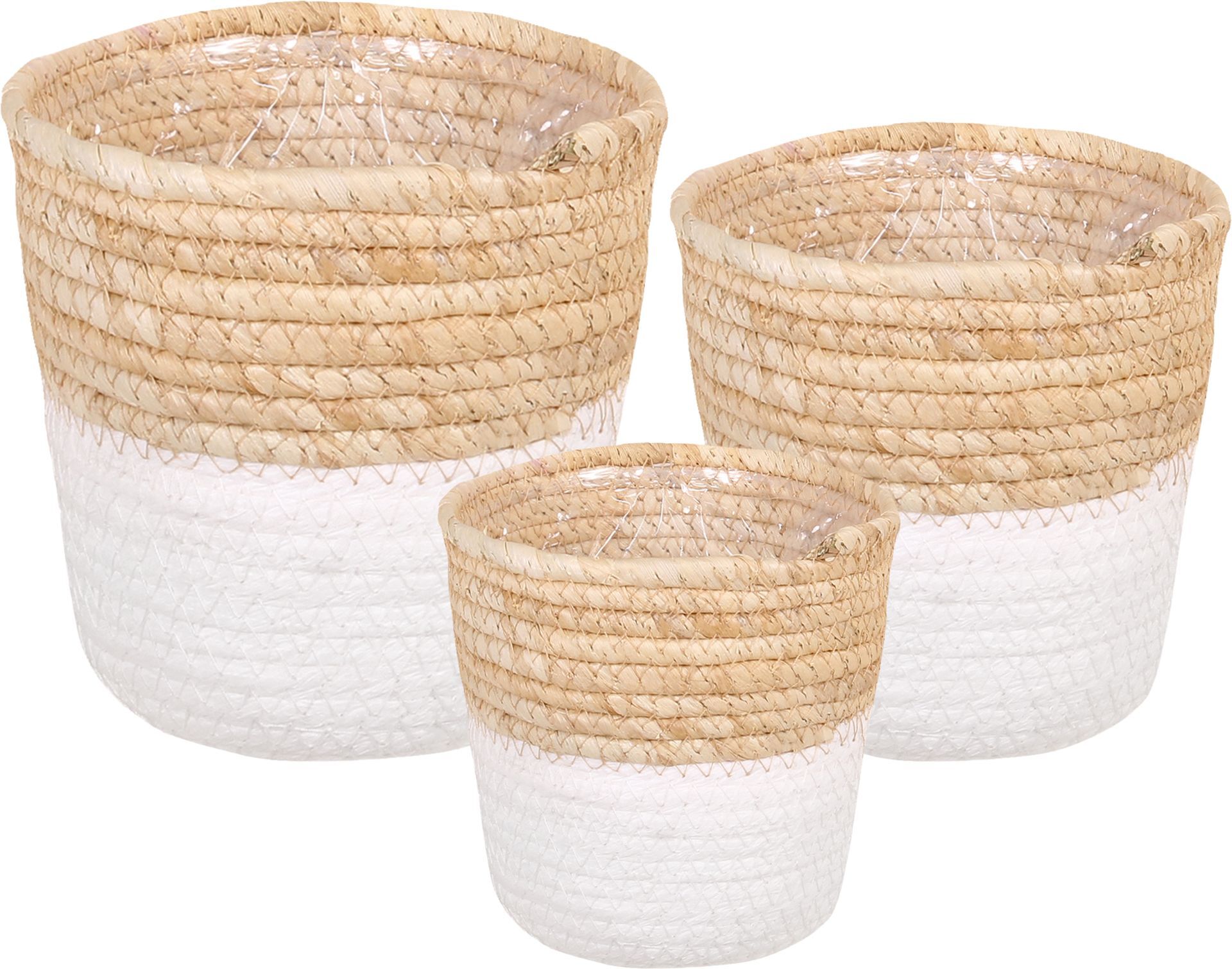 Übertopf Aufbewahrungskorb aus Seegras Natur, weiß foliert boho