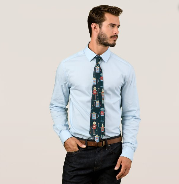Retro Robot Pattern Neck Tie