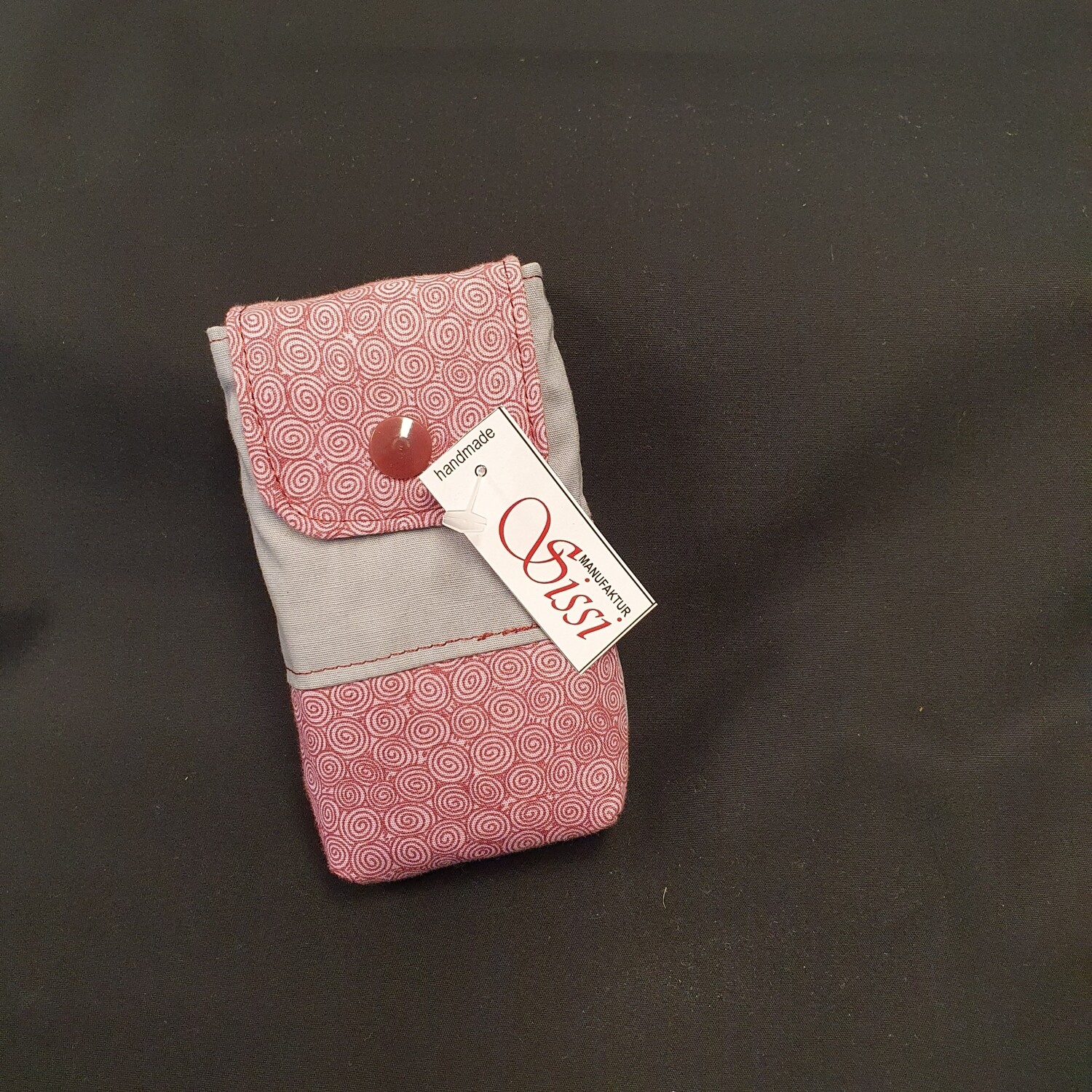 Taschentuchtasche grau bordeaux mit Druckknopf