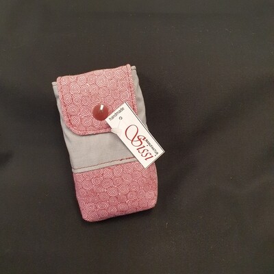 Taschentuchtasche grau bordeaux mit Druckknopf