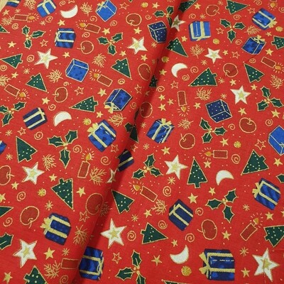 Baumwollstoff rot mit Päcklimuster