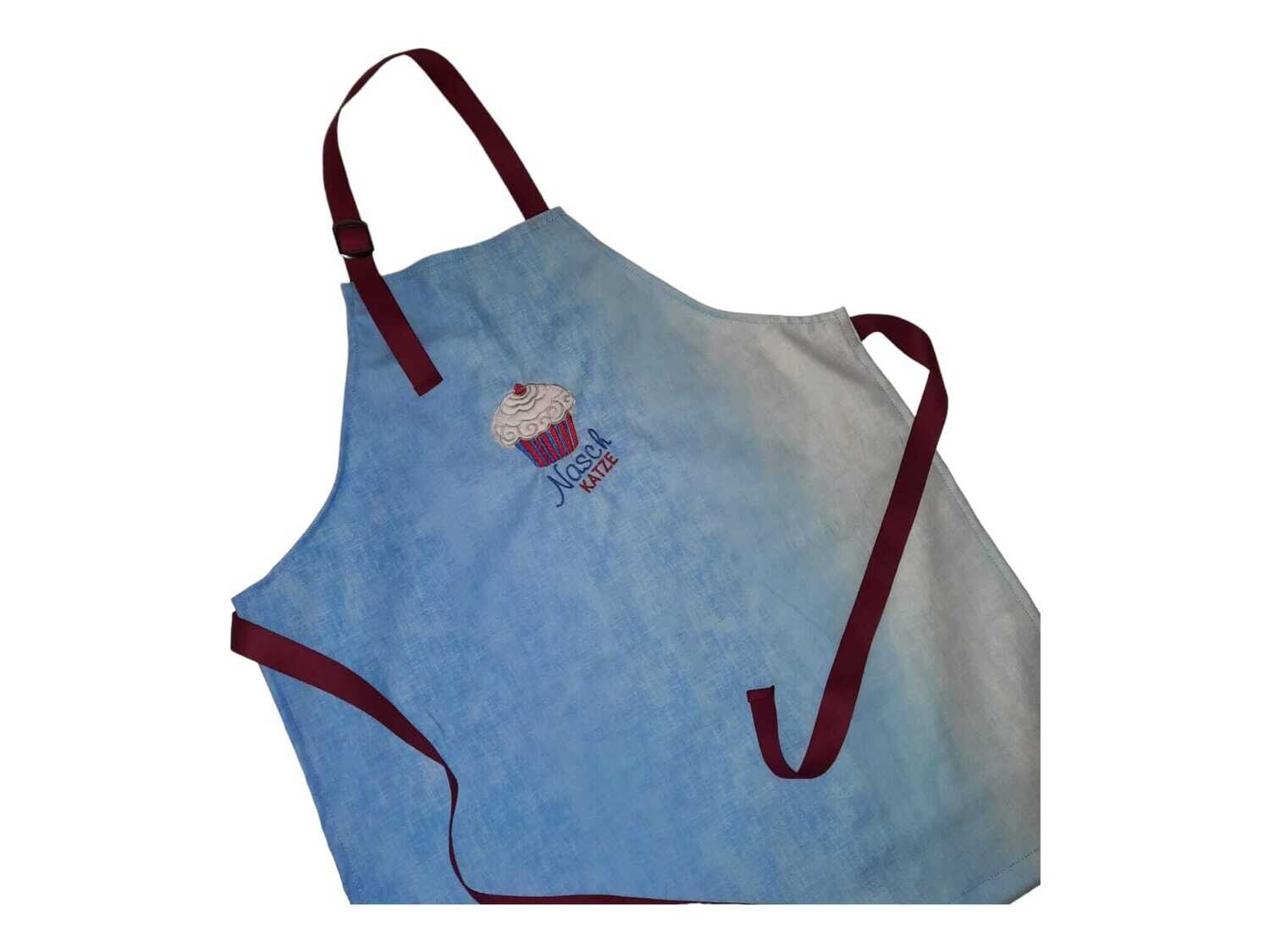 Kinderschürze Naschkatze blau/rot