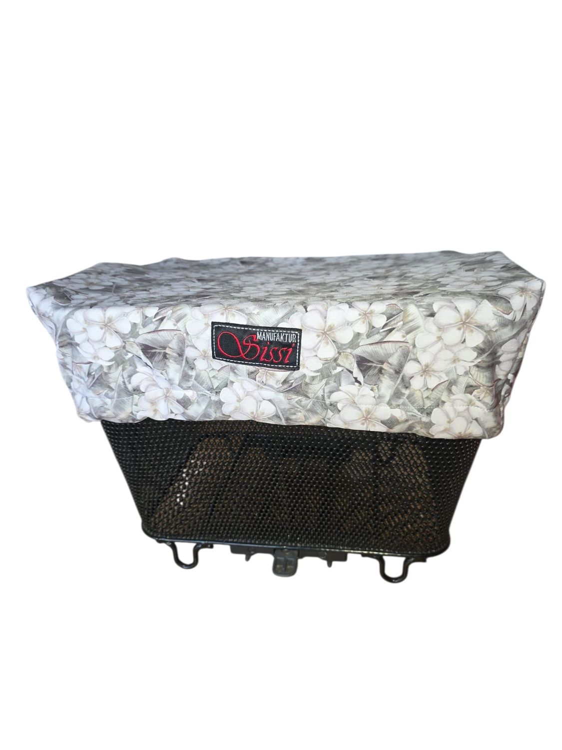 Velokorb-Abdeckung weiss-grau Blütenmuster Velokorb-Abdeckung weiss-grau Blütenmuster