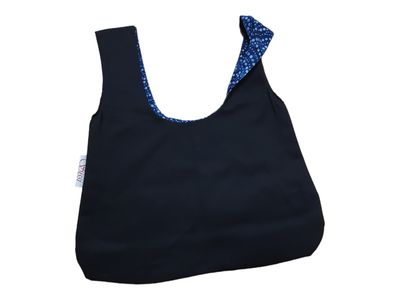 Beuteltasche klein beidseitig tragbar blau gemustert