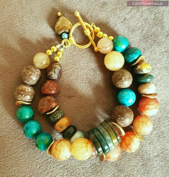 Armband Jade Türkis bunt 2-reihig Armband Jade Türkis bunt 2-reihig