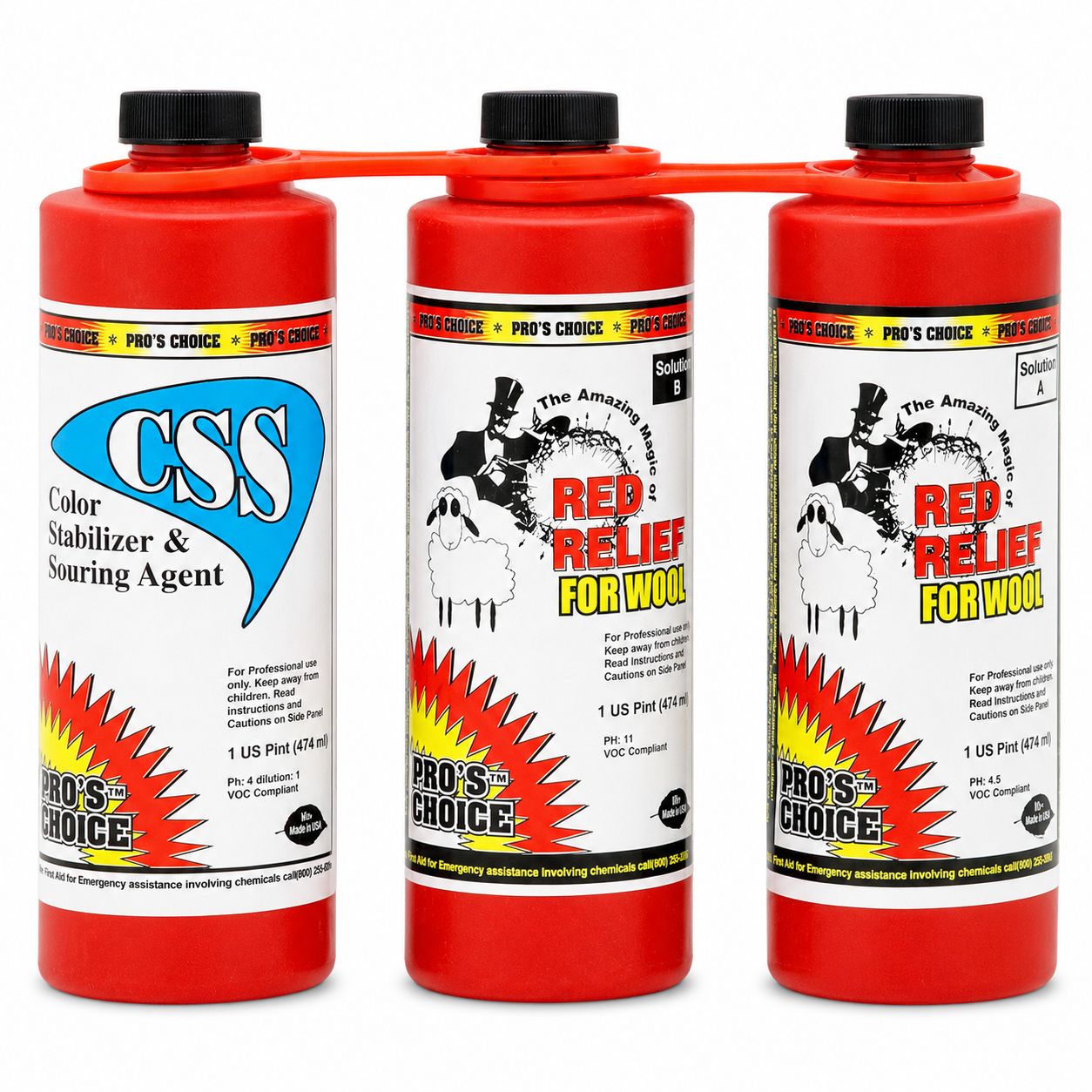 Red Relief for Wool (Parts A&B & CSS Quart Set) by CTI Pro's Choice | Red Stain Remover for Wool