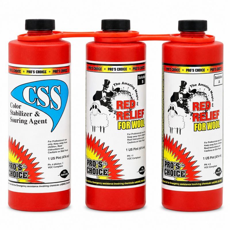 Red Relief for Wool (Parts A&B & CSS Quart Set) by CTI Pro's Choice | Red Stain Remover for Wool