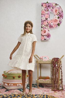 Porter WHITE BUTTON DOWN W/ WHITE FLOWER APPLIQUE DRESS 2284