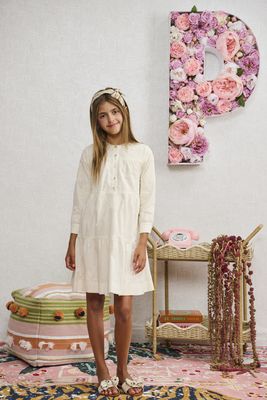 Porter OFF WHITE FLORAL EMBROIDERY TIERED DRESS 2401