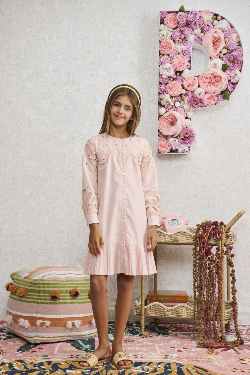 Porter PINK W/ EYELET AND SMALL PLEATING DRESS 2440