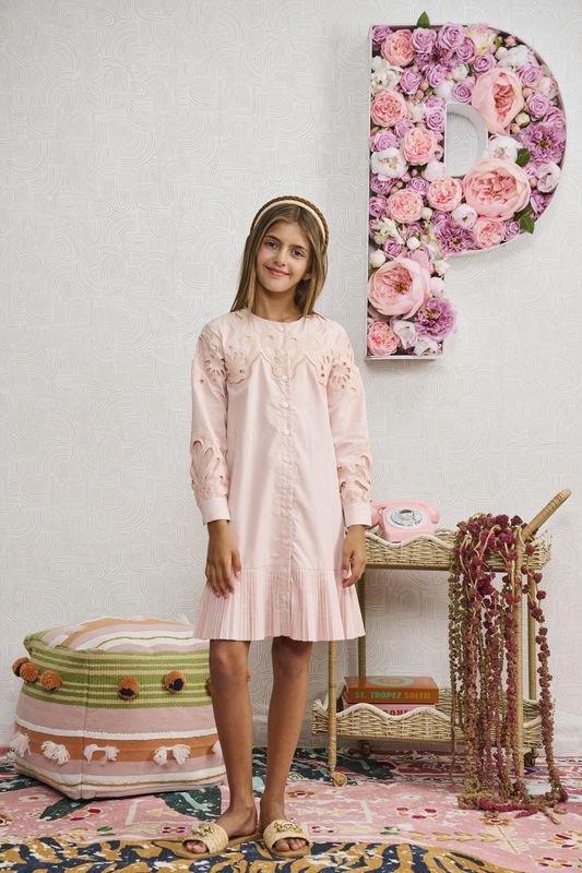 Porter PINK W/ EYELET AND SMALL PLEATING DRESS 2440