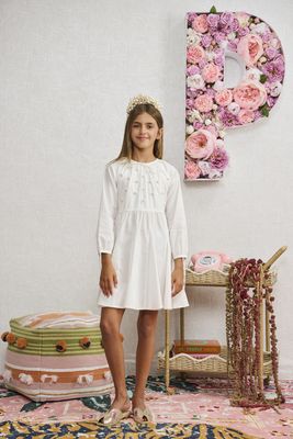 Porter WHITE COTTON W/ PEARLS ON CHEST DRESS 2444