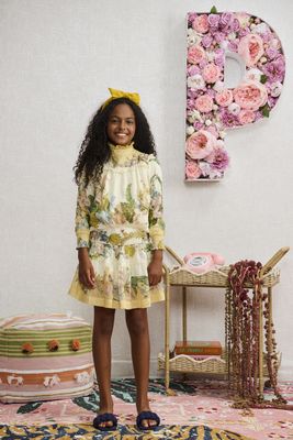 Porter IVORY W/ YELLOW BOARDER FLORAL DESIGN TOP AND SKIRT SET  2423