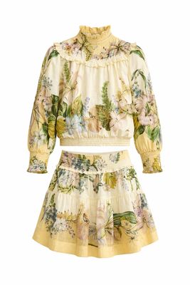Porter IVORY W/ YELLOW FLORAL DESIGN TOP &amp; SKIRT SET  2423