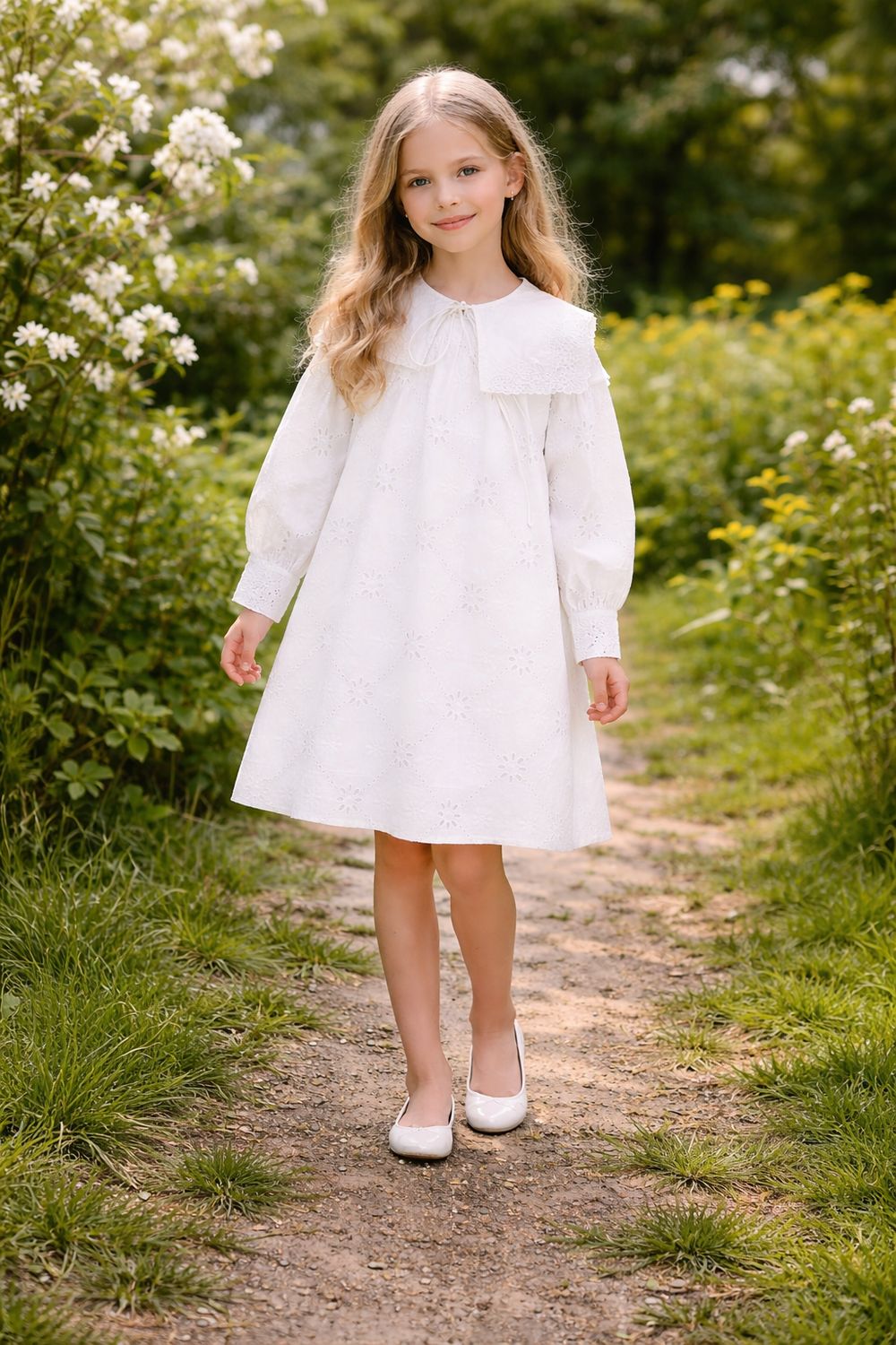 Porter WHITE EYELET W/ LARGE COLLAR DRESS 2346