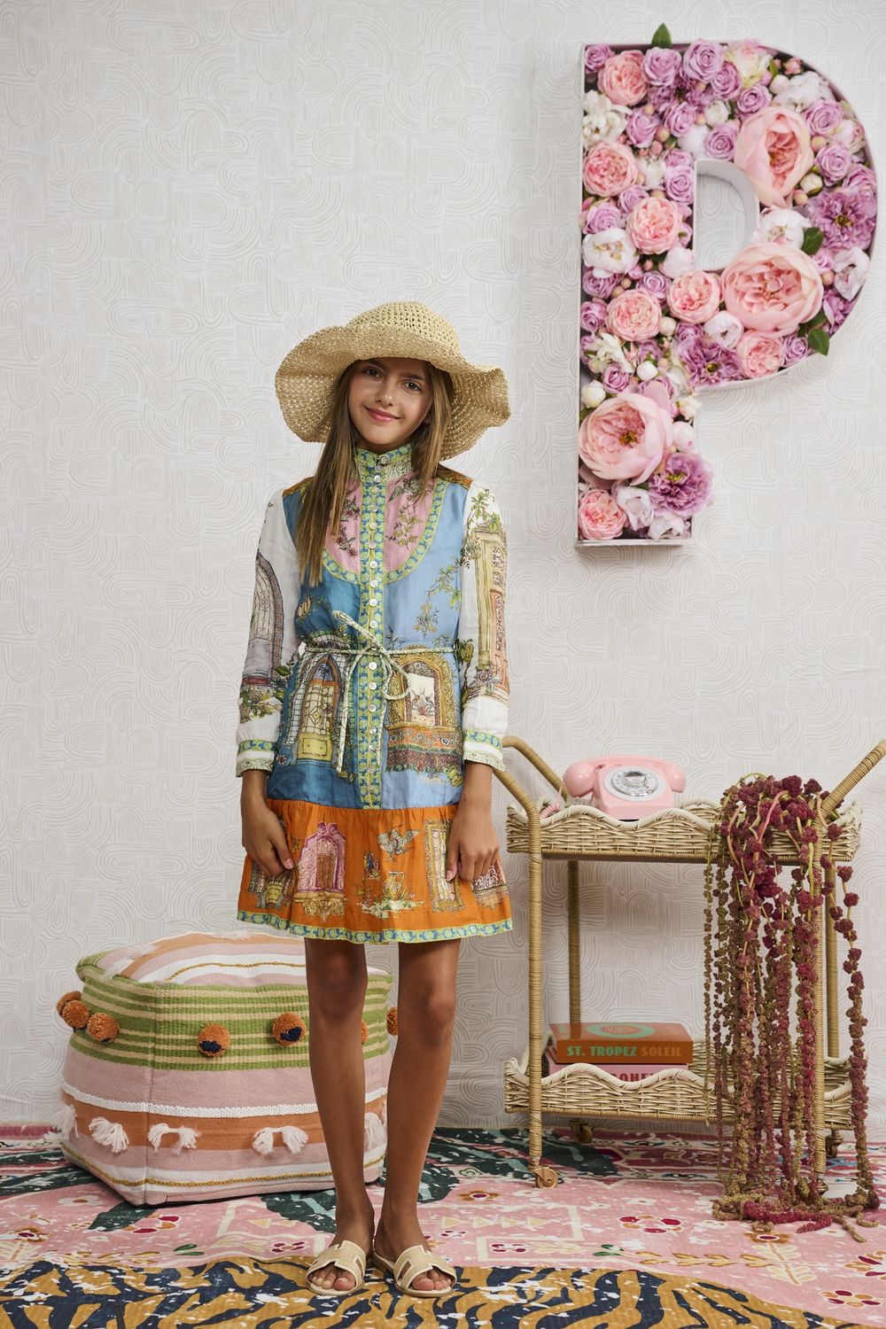 Porter LIGHT BLUE ORANGE PRINTED BUTTON DOWN DRESS 2358