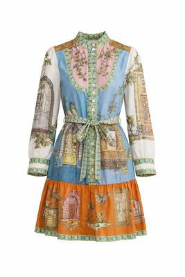 Porter LIGHT BLUE ORANGE PRINTED BUTTON DOWN DRESS 2358