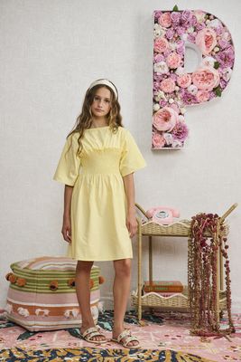 Porter YELLOW COTTON W/ SHIRRING AT CHEST DRESS 2446